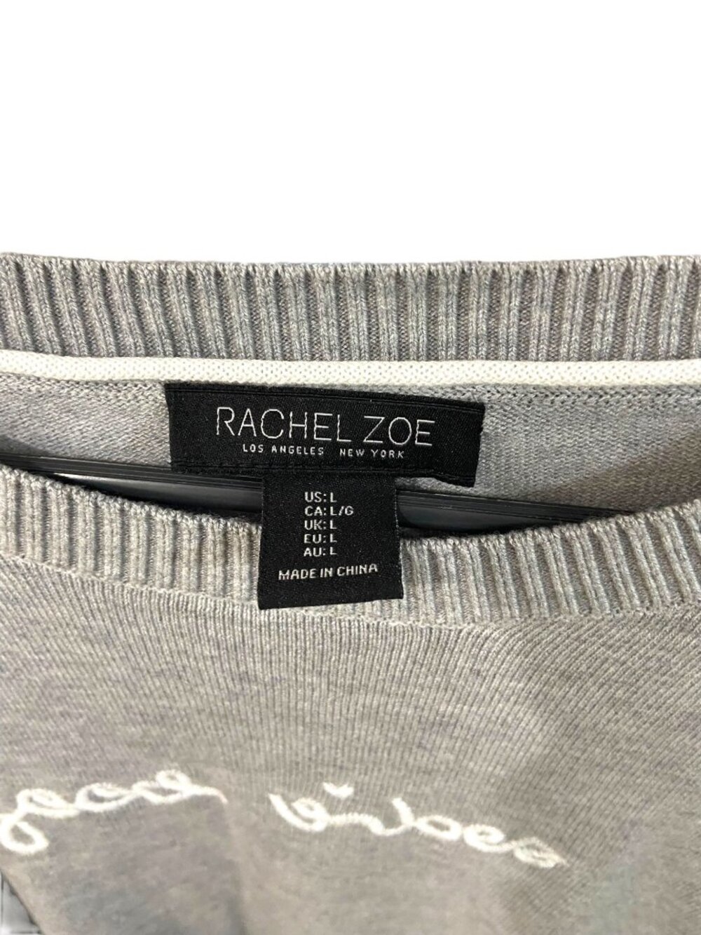 Rachel Zoe Good Vibes Cashmere Blend Sweater Gray Size L Coastal Preppy Spring - Picture 3 of 12